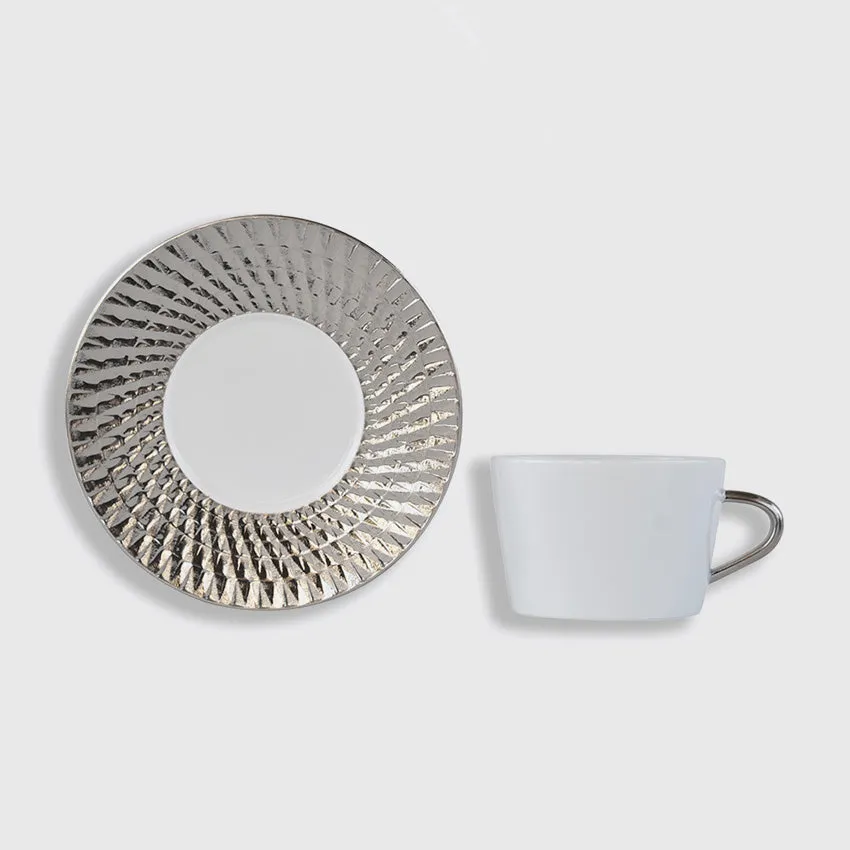 Bernardaud | Twist Platinum Tea Cup & Saucer