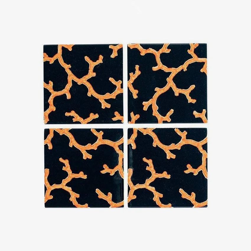 Caspari | Set of 4 Coral Sea Black Lacquer Coasters