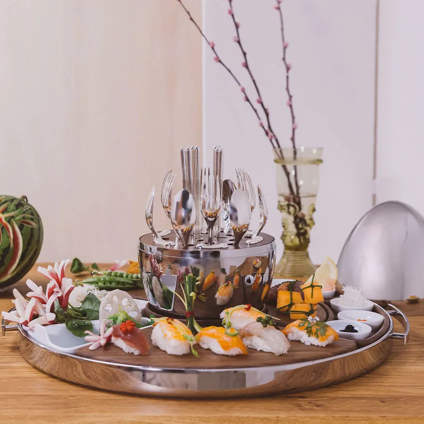 Christofle | Mood Asia Tray Stainless Steel / Porcelain / Walnut wood